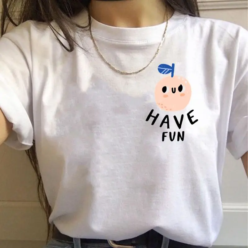 Simple Cute Women t shirt Summer Oversized t-shirt Funny Pocket Cartoons Print tshirts Casual Short sleeve O-neck Tops Tees