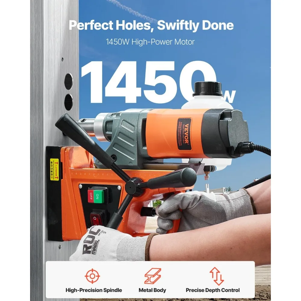 1300W ポータブル磁気ドリルプレス、穴あけ径1.57インチ、出力2922lbf、810 RPM、11ピースドリルビットセット付き