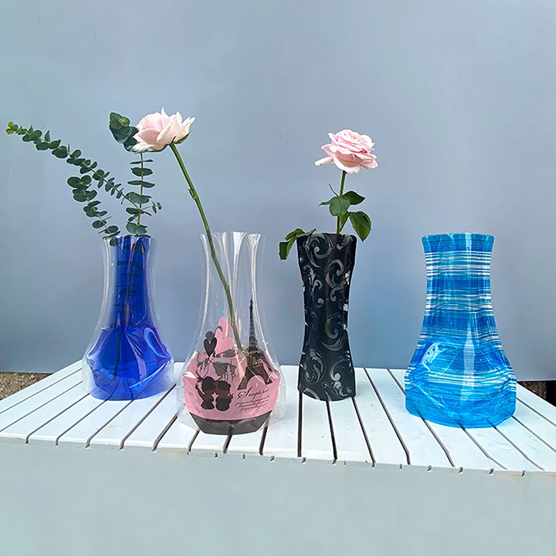 

1/5pcs Random Foldable Plastic Vase Simple Reusable Desktop Flower Vase For DIY Home Wedding Party Decoration