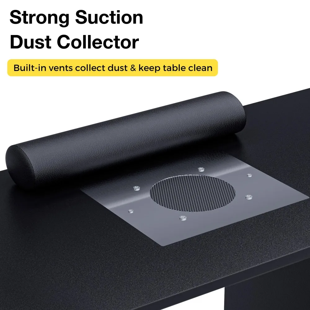 Nail Desk Manicure Table with Dust Collector and Wheels (Black)