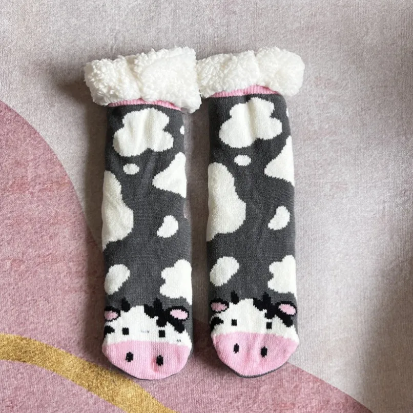 

Thermal Fluffy Sock Women Panda Winter Warm Plush Non Slip Home Sleeping Soft Female Floor Grip Fuzzy Slipper Sock Short Funny