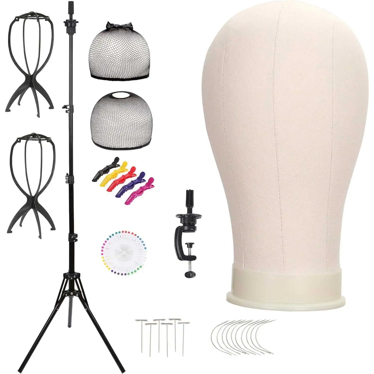 Gran oferta cabeza de peluca cabeza de maniquí con soporte para peluca Clips pines rectos para principiantes y profesionales estilismo peluquería