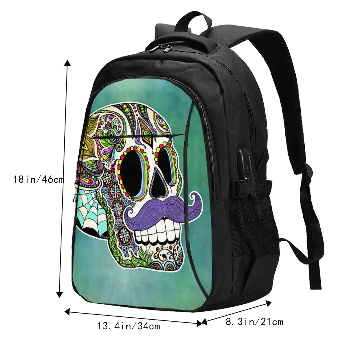 Mexican Skull Backpacks Pretty Charger USB University Backpack Girl Soft Bags