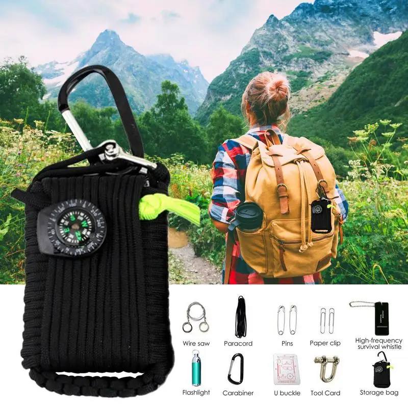 Survival Kits Camp Fishing Set Bags Includes Line Saw Paracord Pin Return Pin Whistle Flashlight Hiking Buckle Storage Bag Etc