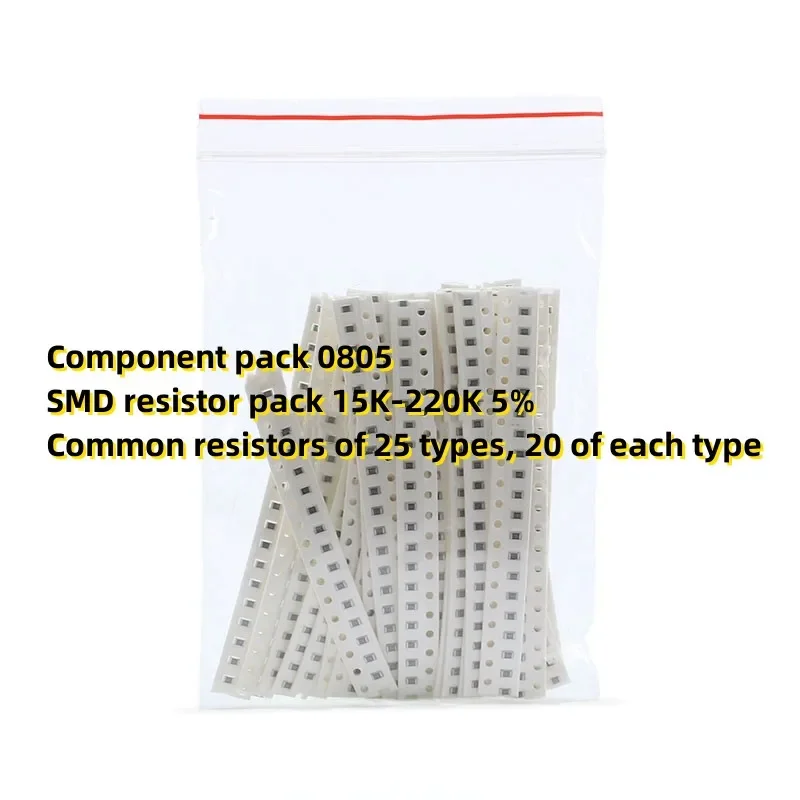 

Component pack 0805 SMD resistor pack 15K-220K 5% Common resistors of 25 types, 20 of each type