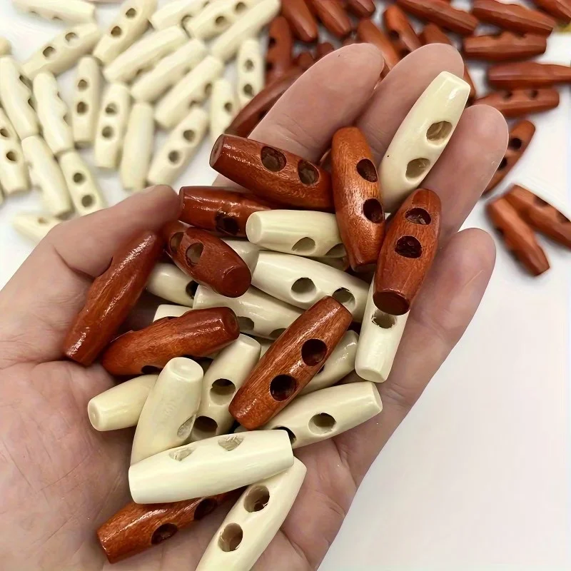 50Pcs 30x10mm 2-Hole Wooden Toggle Buttons, DIY Sewing Scrapbooking Crafts, Garment Replacement Fasteners for Coats