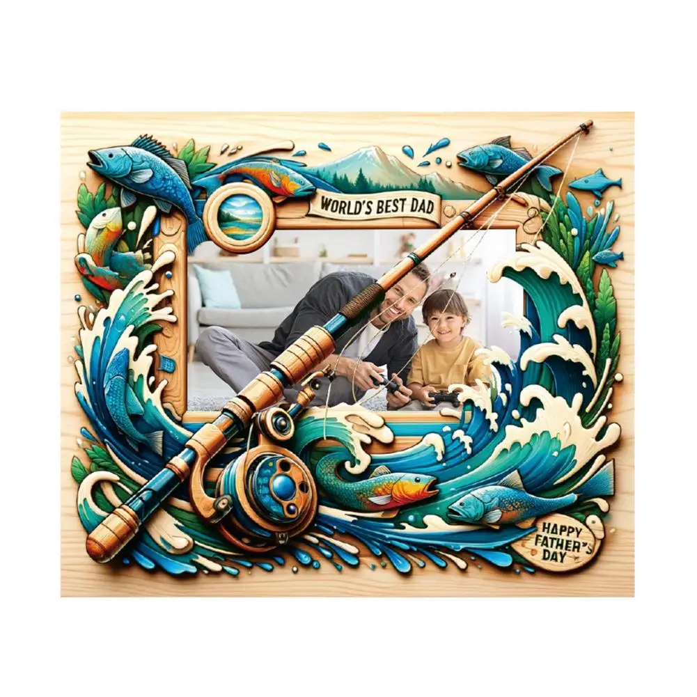 High-definition Printing Photo Frame Wooden Fisherman Theme Dad Gift for Fishing Lover Father's Day Birthday