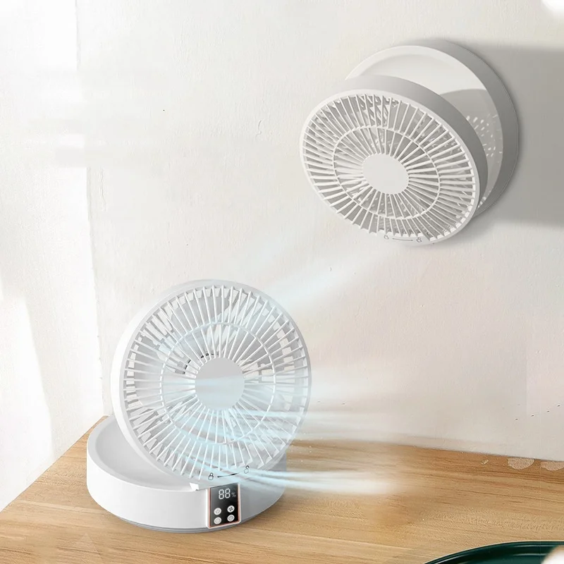 Home Office Foldable Table Fan USB Rechargeable 4000mAh Battery Electric Remote Control Wall Mounted Hanging Air Cooling Fan