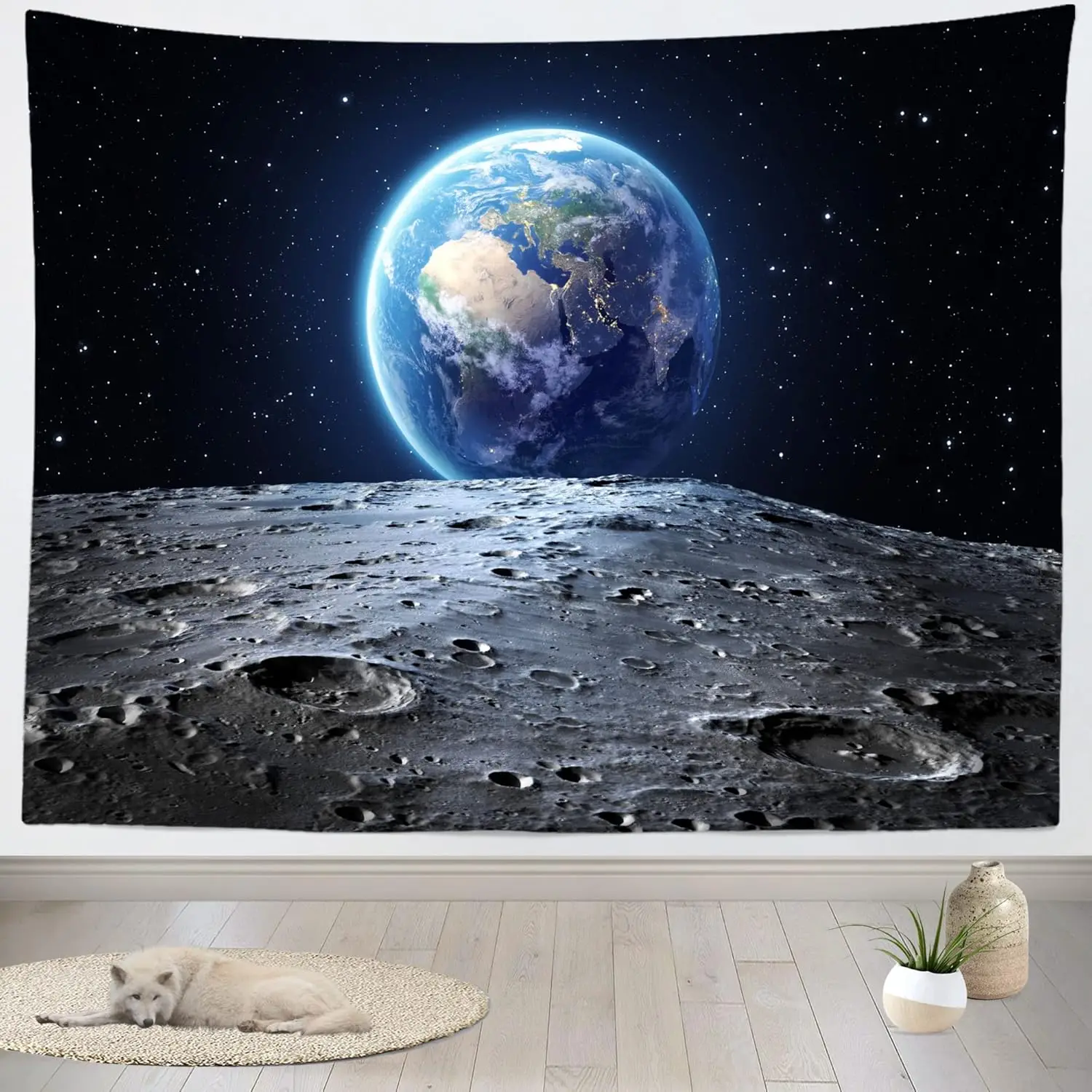 Large Space Tapestry Earth From Moon Cosmic Planet Galaxy Universe Astronomical Science Room Wall Decor Polyester Hanging Art