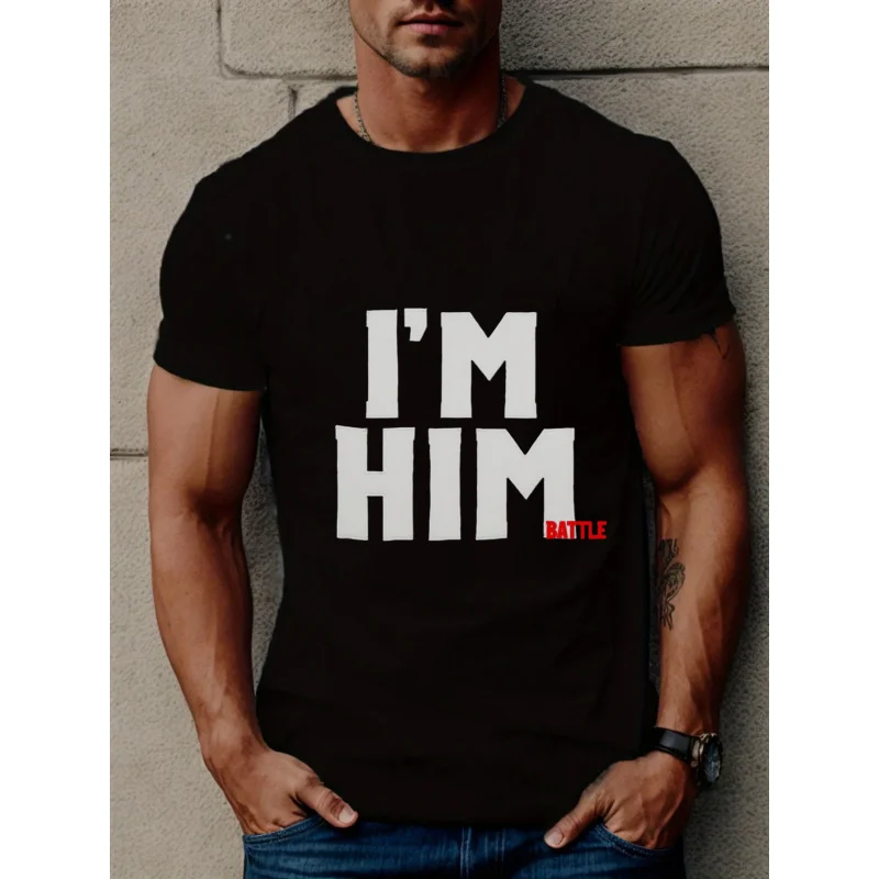 

Men's T-Shirt Black I'M HIM Printed Pattern & Text High Quality Cotton 180g