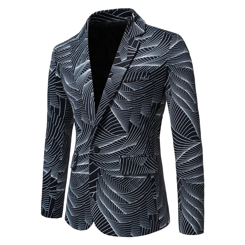 Blazer impresso de um botão masculino, vestido Blazer