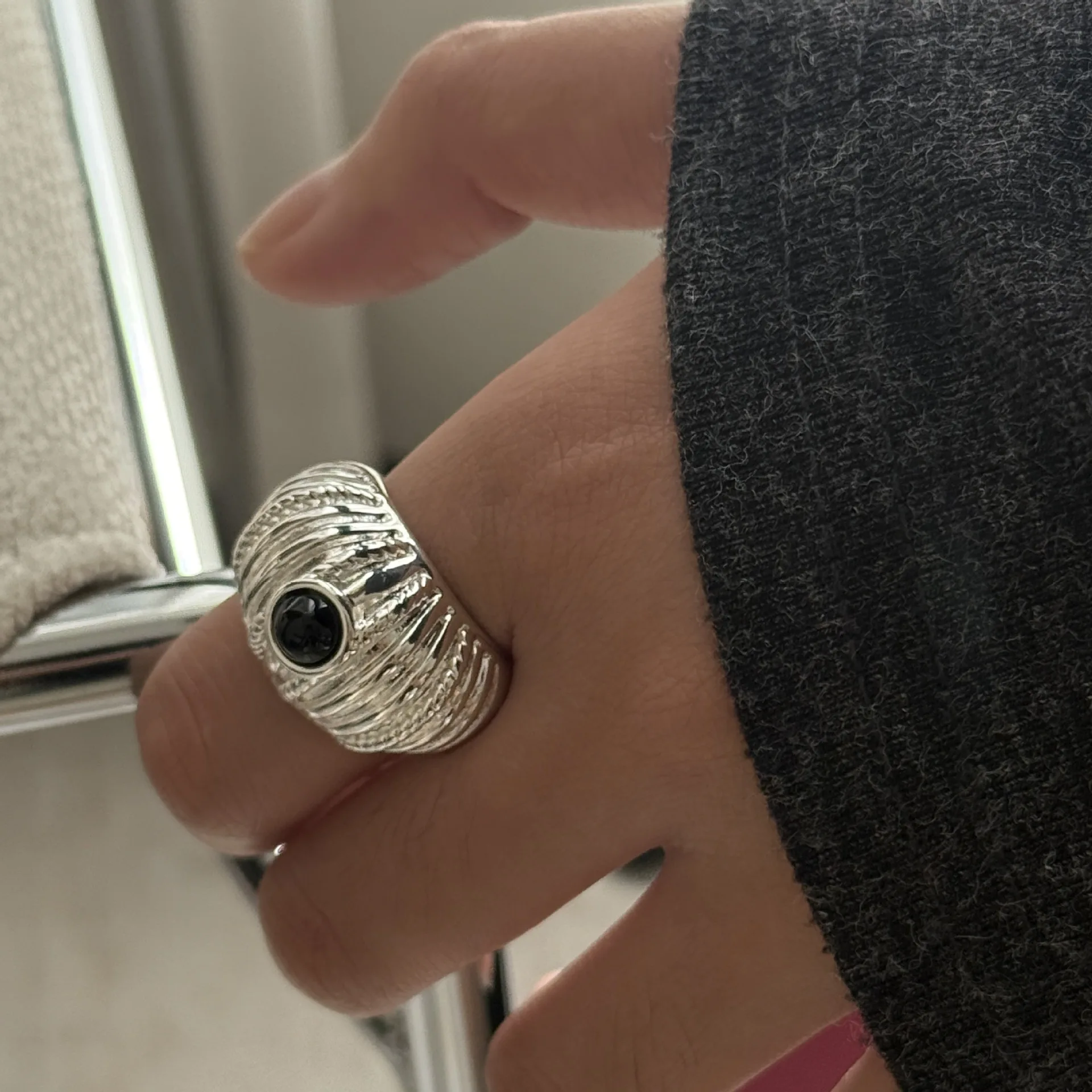 American Heavy Industry Medieval Croissant Ring Female Personality Temperament Multi-layer Pumpkin Texture Index Finger Ring
