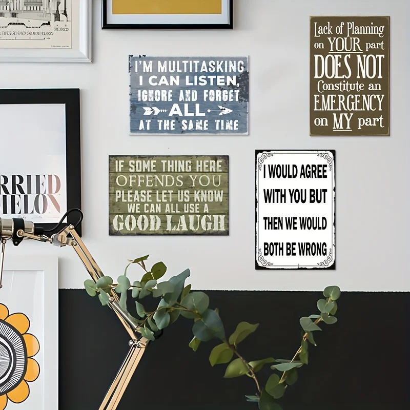 4pcs Funny Quotes Metal Tin Signs - Retro Humorous Wall Art For Office, Garage, Bar, Club, Bedroom, If Something Here Offends