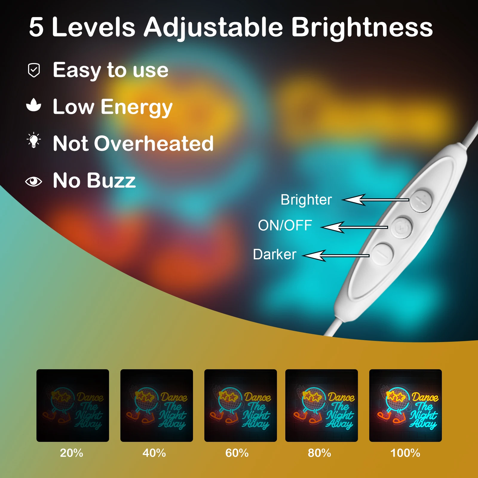 Dance The Night Away Neon Sign Dimmable LED Neon Light for Wall Decor with USB Power Disco Ball Design Party Decor