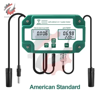 Digital Wifi PH/TDS/EC/SG/SALT/Temp Water Quality Tester 6 In 1 Smart Aquarium Tester Monitor Tuya APP Control US Plug