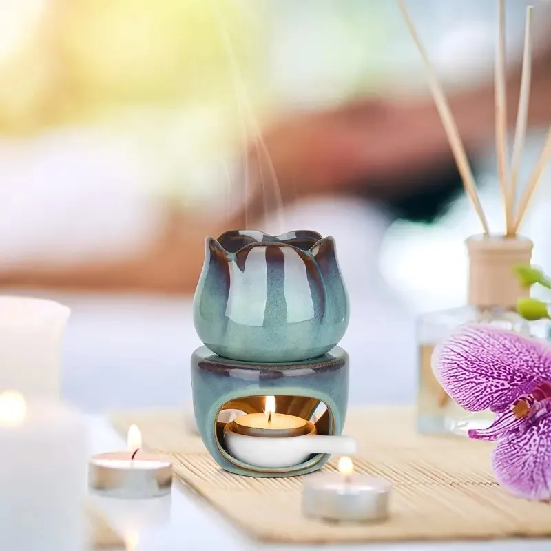 

Aromatherapy Candle Holder - Ceramic Tulip Diffuser Set with Essential Oil Burner & Wax Warmer Functions