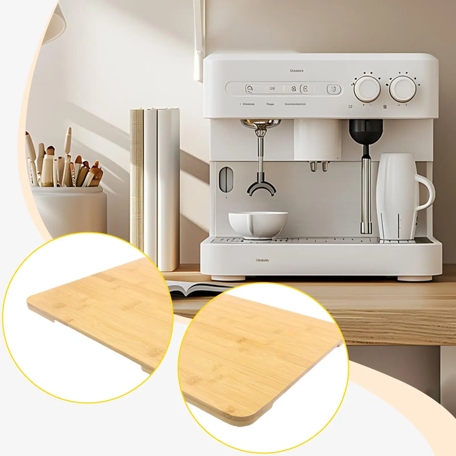 

Rolling Coffee Maker Wooden Tray Kitchen Appliance Sliding Base Organizer Tray for Under Cabinet Storage