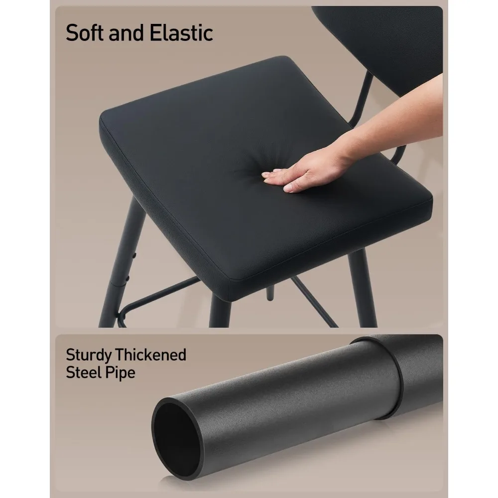 مجموعة مقاعد بار طويلة مكونة من 2، مقاعد مرتفعة بارتفاع 30 بوصة مع دعم خلفي مبطن، وكراسي بار من الجلد الصناعي، وأرجل معدنية #5