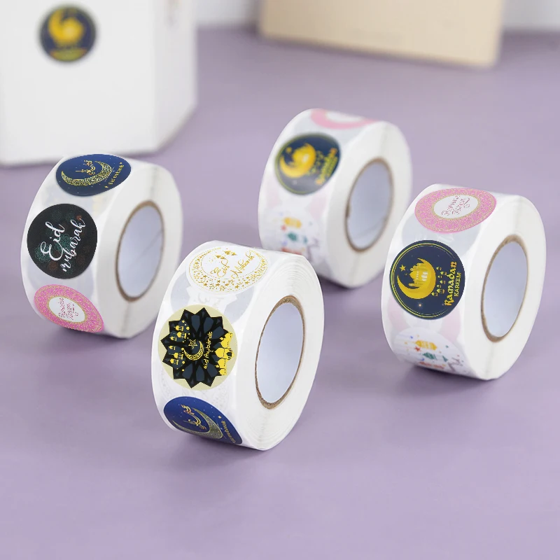 

500Pcs/Roll Eid Mubarak Paper Stickers Gift Bag Candy Box Packaging Sealing Sticker Ramadan Kareem Islam Muslim Party Decoration