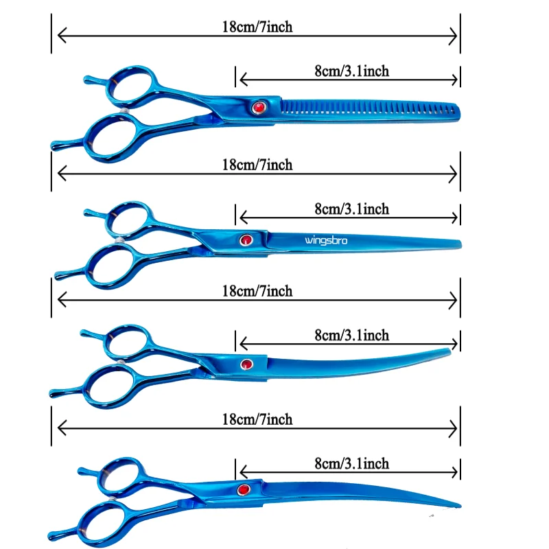 Ensemble de ciseaux de toilettage pour animaux de compagnie en acier inoxydable, ensemble de ciseaux pour chien, ciseaux plats amincissants et incurvés, 7 po