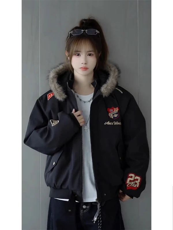 

Теплое винтажное хлопковое пальто с вышивкой и капюшоном, зимняя верхняя одежда, американское повседневное длинное пальто све