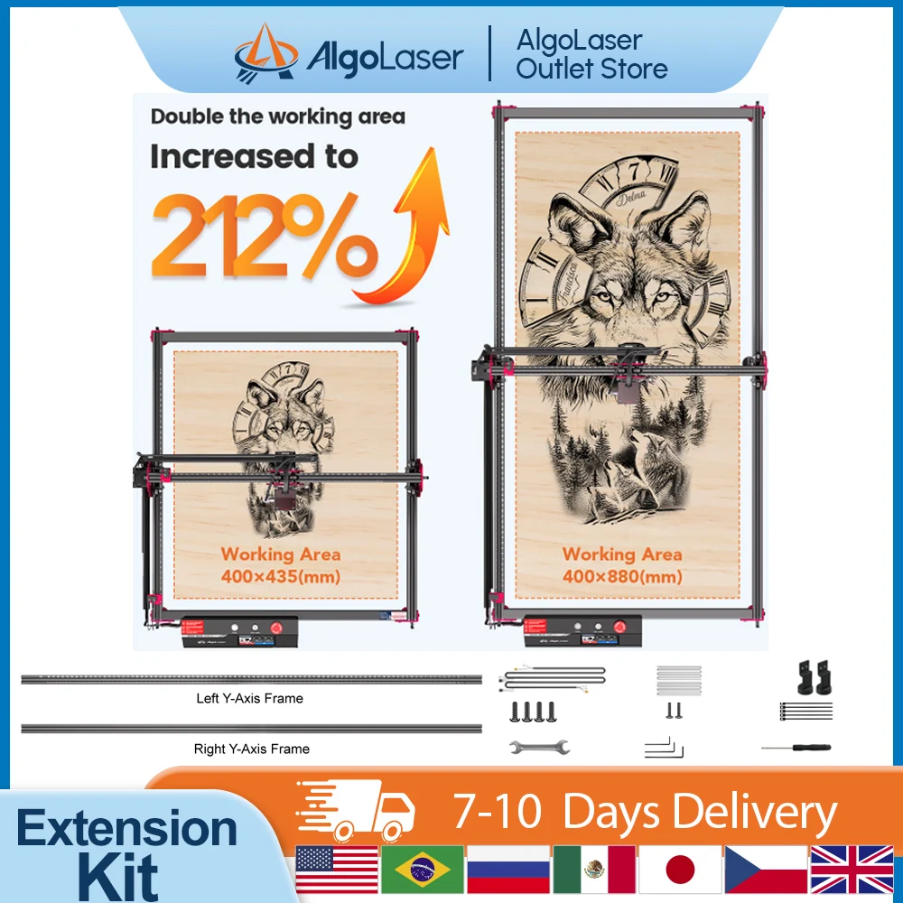 

AlgoLaser Y-Axis Extension Kit Laser Engraver Expand Working DIY KIT /Alpha MK1/Alpha MK2 Area to 33.46" x 15.75"（850mm*400mm)
