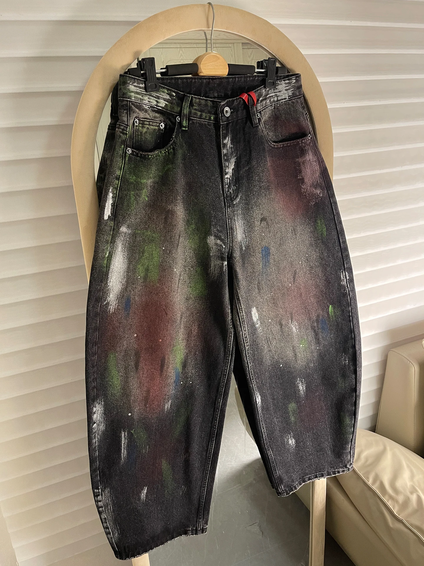 

Parisian fiti Dyed Wide Leg Knife Jeans Men's Women's Loose Floor Length Trousers American High Street Sle Jeans