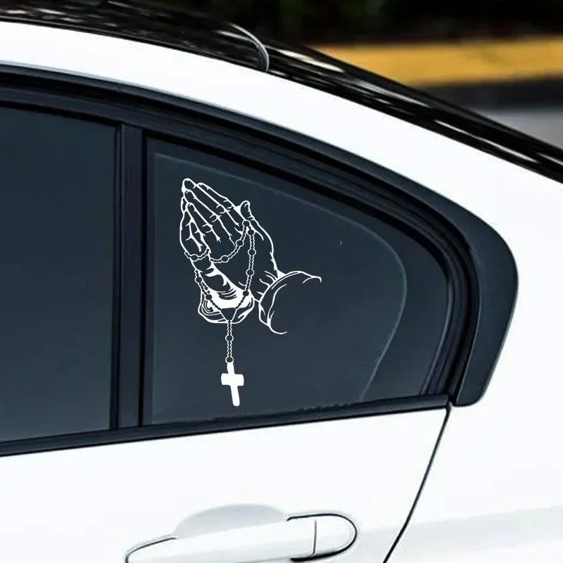 1pc Car Fashion Sticker Praying Hands and Rosary Sticker Auto Styling Window Glass Motorcycle Vinyl Decal Car Stickers