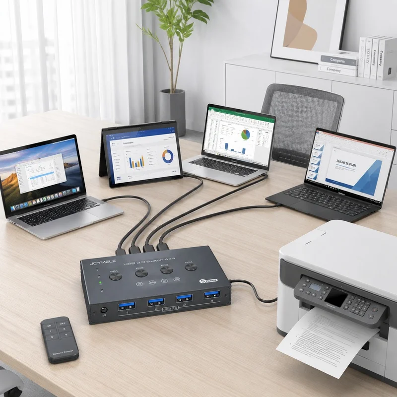 JCYMELE USB 3.0 KVM Switcher 5Gbps Power-Free Sharing Adapter for Computer Mouse Keyboard & USB Devices