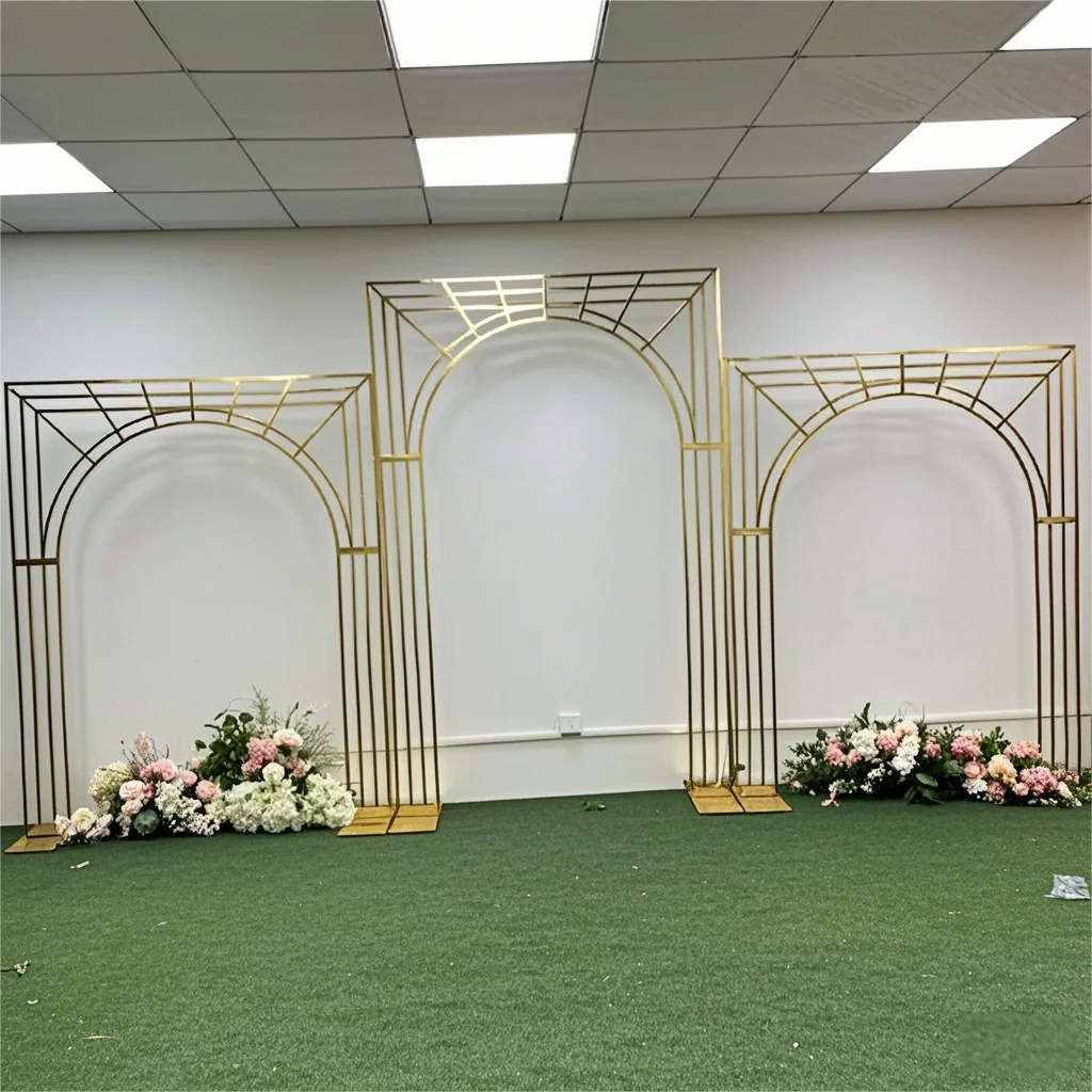 Gold-plated lines, multiple screens, arches, background frames, flower stands, wedding decorations, 1PC, 3PCs