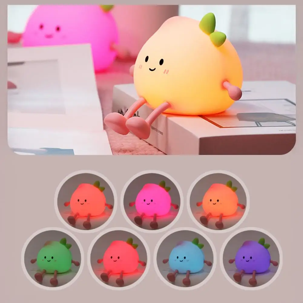 Cute Peach Night Light Tap Control Squishy Lamp with Phone Holder 2 Styles Warm Light & RGB, 30-Min Auto Timer Rechargeable
