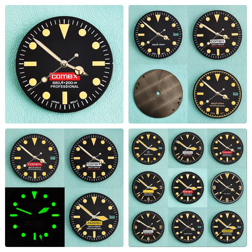 

28.5mm S logo retro dial, suitable for NH35/NH36/4R/7S movements, green luminous black classic watch modification accessories