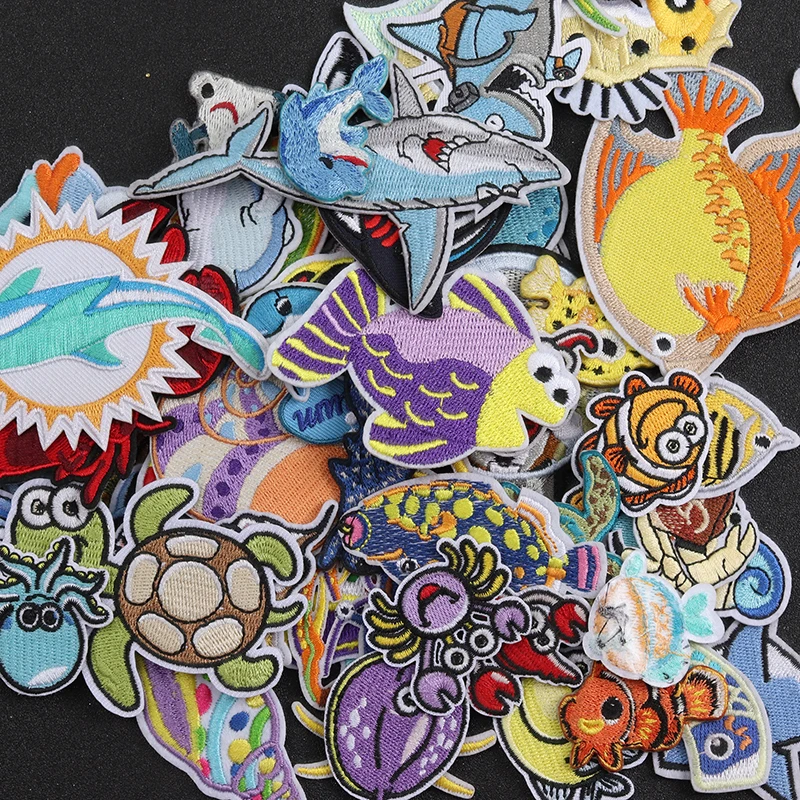 Cartoon Animals such as seahorses dolphins turtles, etc Patch Iron on  Embroidered Sewing Applique Badge DIY Apparel Accessories
