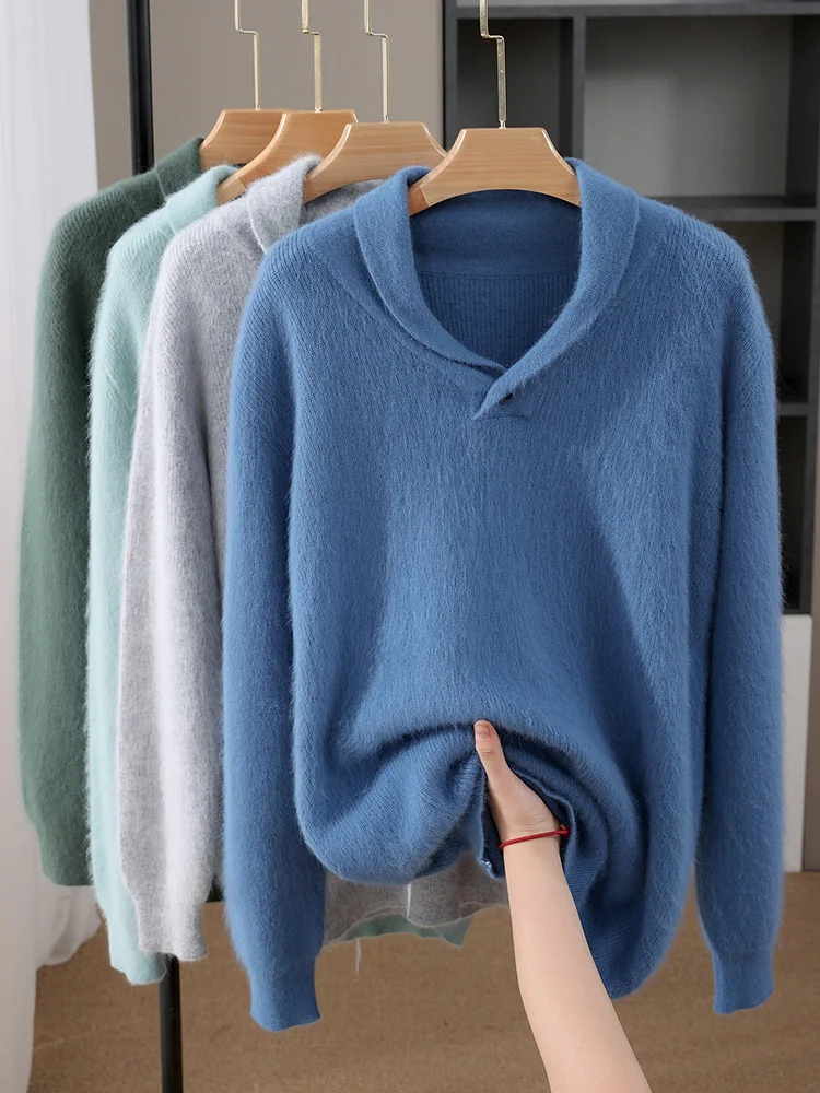 

100% mink fur men's pullover sweater, autumn and winter thick casual fashion knitted long velvet sweater