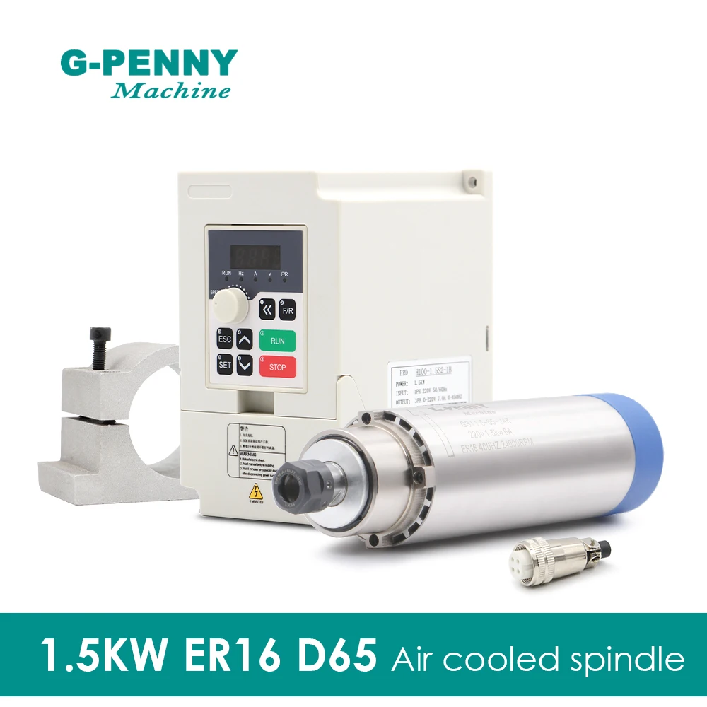 New Arrival! g-penny 1.5KW ER16 D65 220v/380v Air cooled spindle motor Kit, 1.5KW QL inverter/VFD 4 Bearings