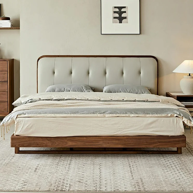 Wood Headboard Frame Bed Custom Modern Nordic Luxury Bedroom Bases Beds Platform Lit Pliable Lit 2 Personnes Home Furniture