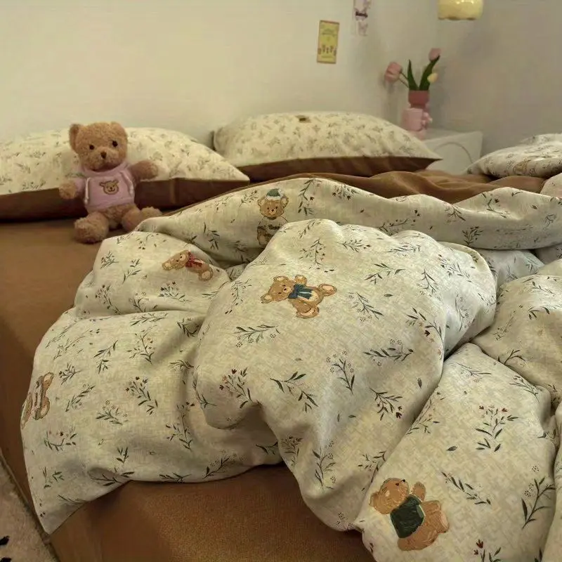 Boys Girls Duvet Cover Set with Zipper Ins Cute Cartoon Bed Flat Sheet Pillowcases No Filler Twin Queen Size Fashion Bedding Set