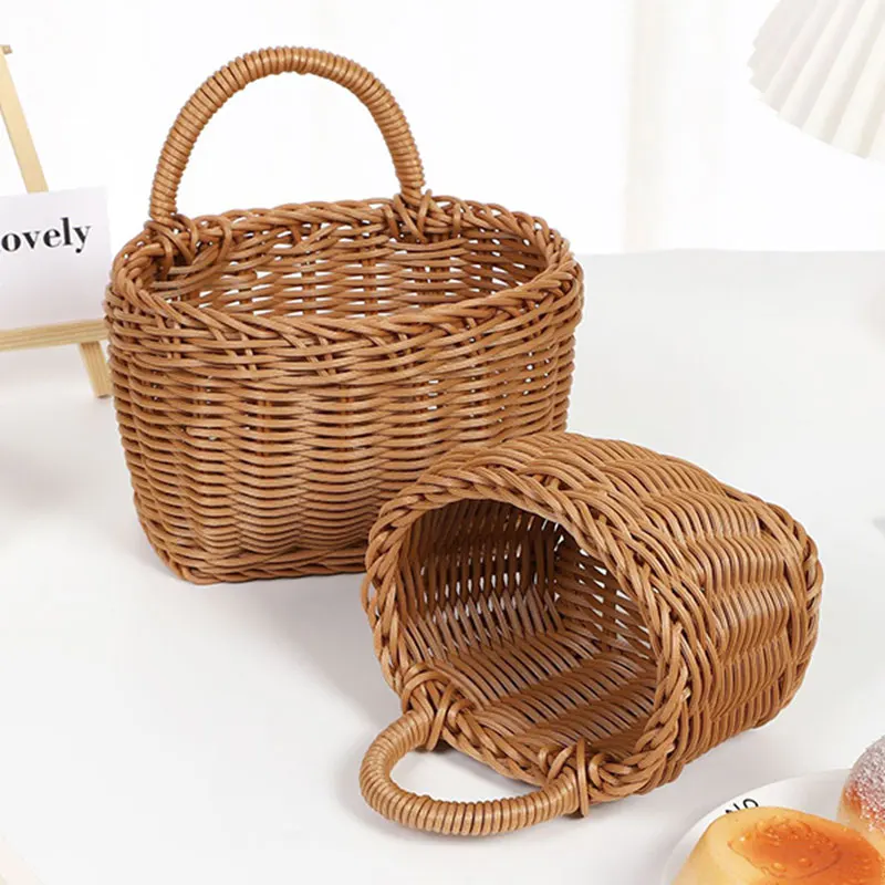 

Kitchen Wall Mounted Storage Basket with Handle Woven Hanging Baskets for Fruit Sundries Organizer Flower Plant Pot Home Decor