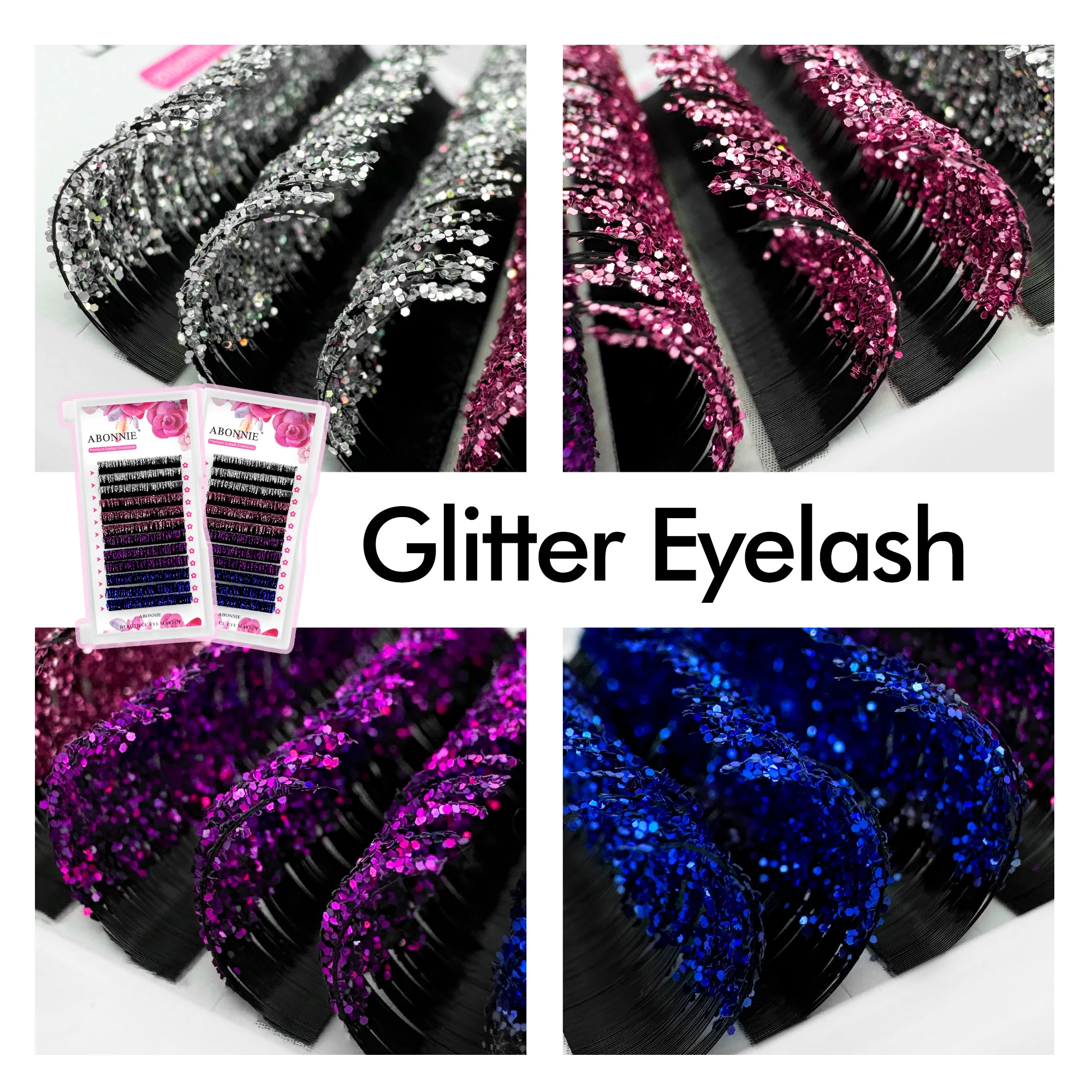 Abonnie Glitter Colorful Eyelash Extensions 12-18mm Silver Pink Purple Blue Shine Color Eye Lashes Faux Mink Cilios