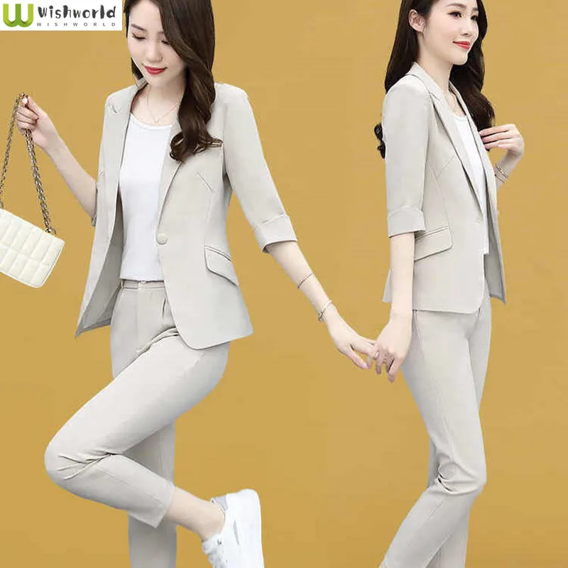 

2022 New Spring and Summer Fashion Temperament Korean Women's Suit + Leisure Age Reduction Two-piece Elegant Women's Pants Suit