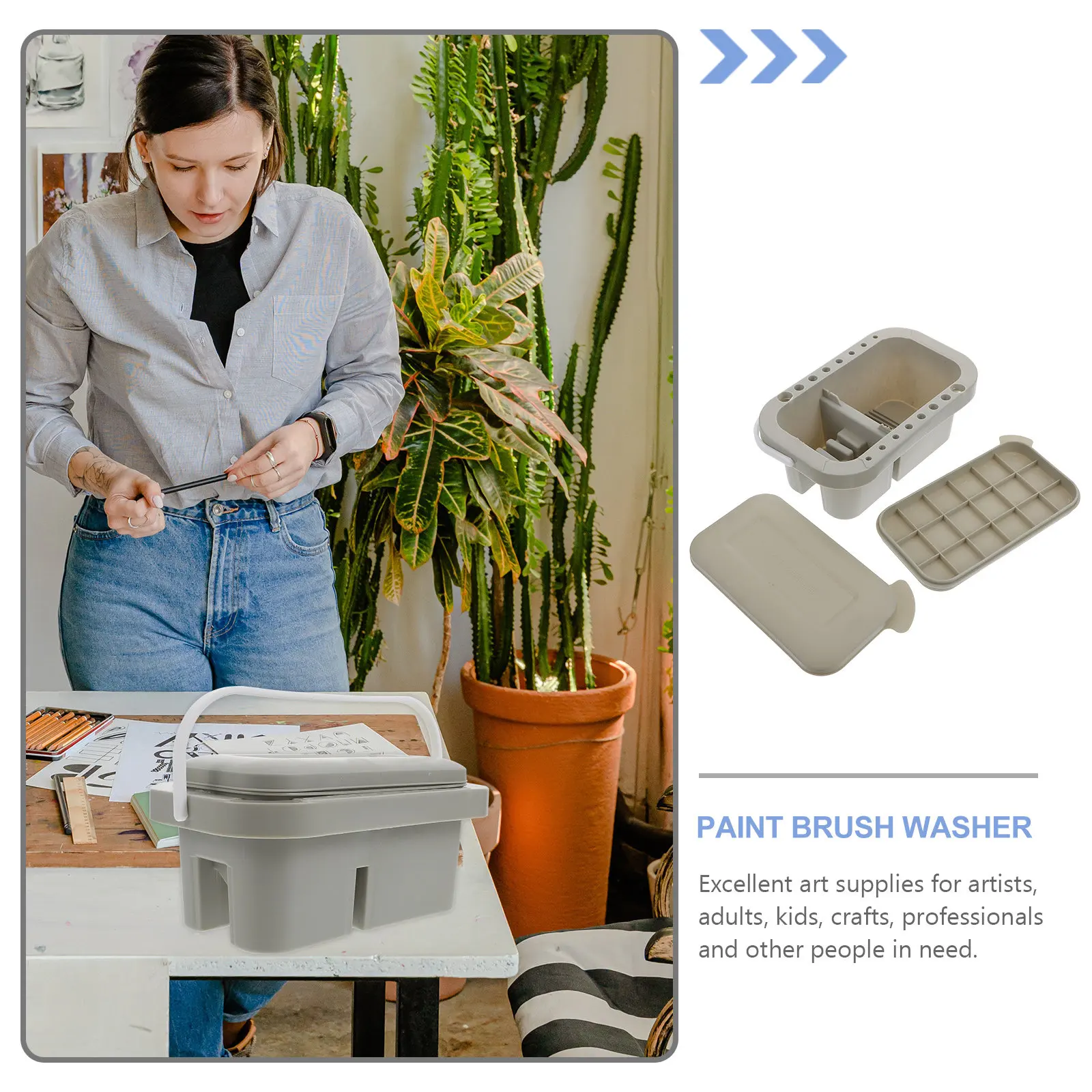 Lavador de Pinceles, Cubo para Lavar Pinceles, Paleta de Mezcla de Colores de Doble Uso, Soporte para Pinceles, para Arte, Manualidades, Pintura, Suministros y Equipos