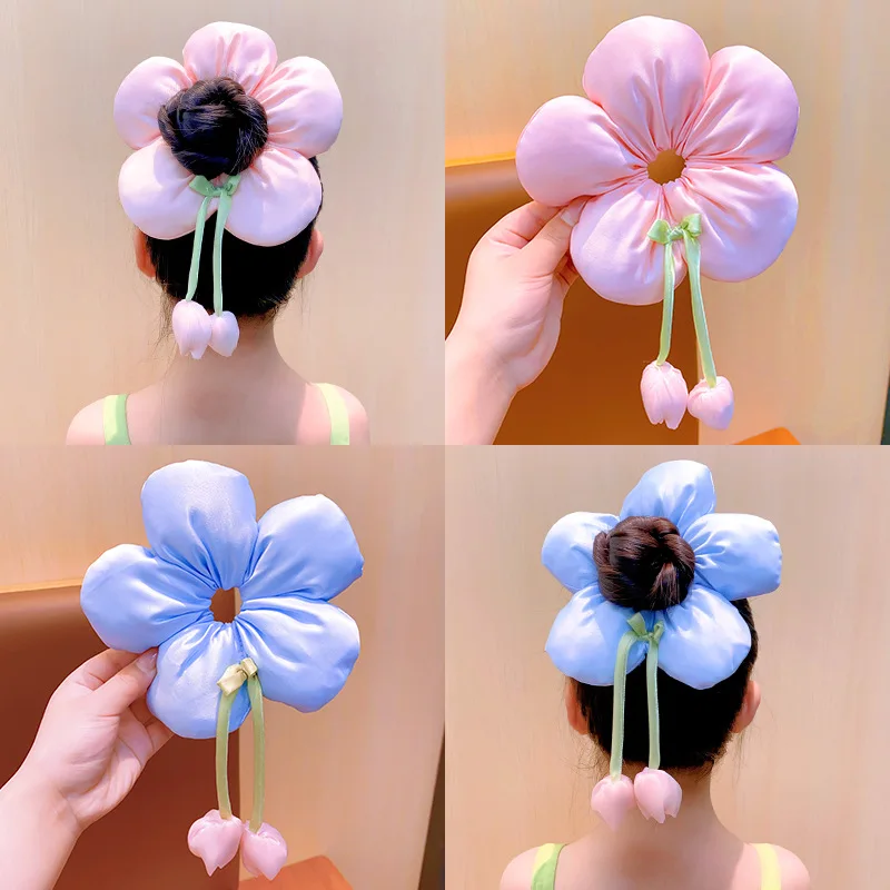 

Большой цветок тюльпана, ленты для волос с толстой кишкой, веревки с шаровой головкой, хвост, веревка для волос, головной убор, головные уборы, аксессуары для волос для девочек и женщин