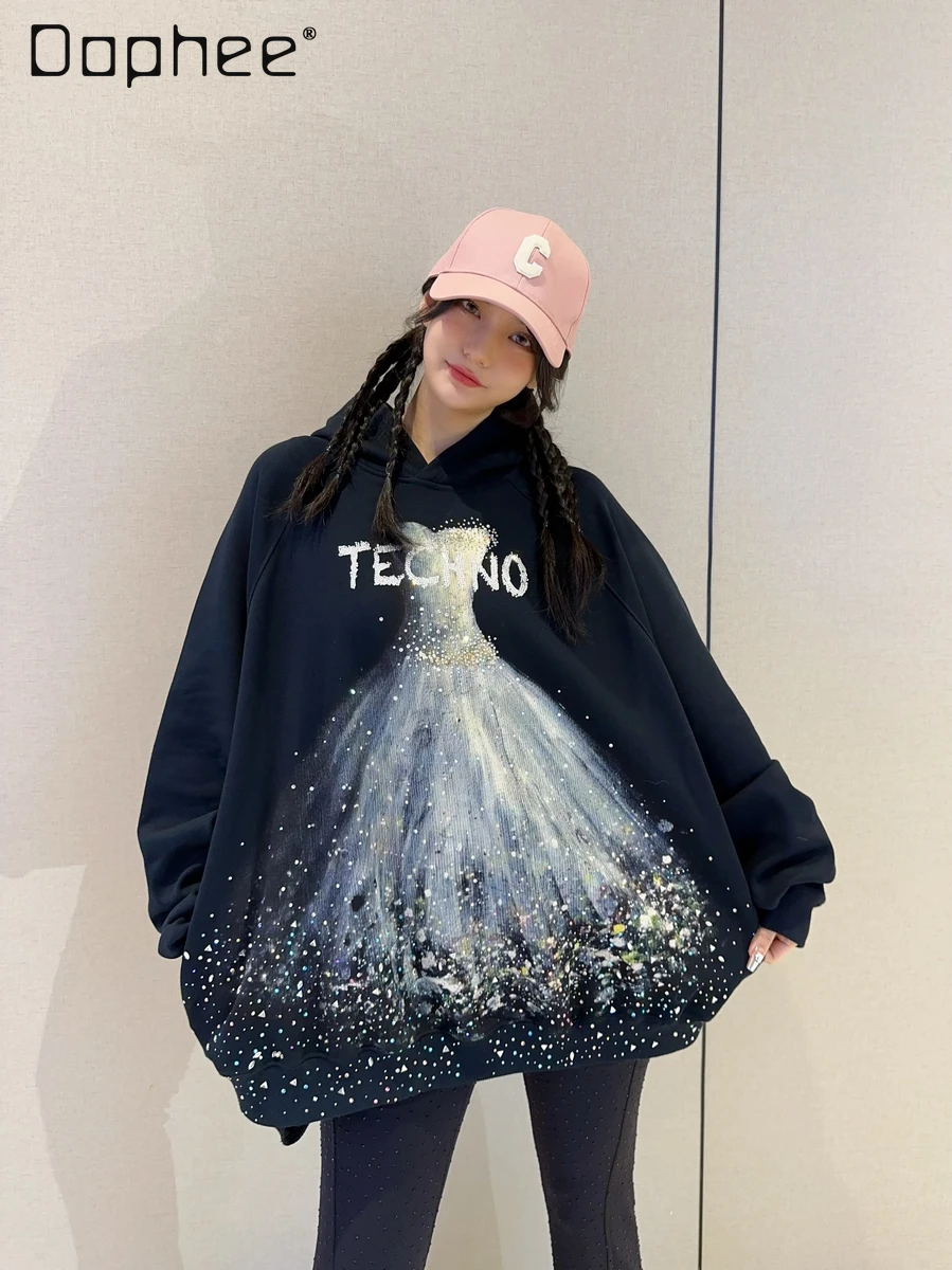 Luxury Rhinestones Wedding Dress Hoodie Casual Couple Loose High-Quality Beautiful Shiny Diamonds Sweatshirt Hooded Sweatshirt