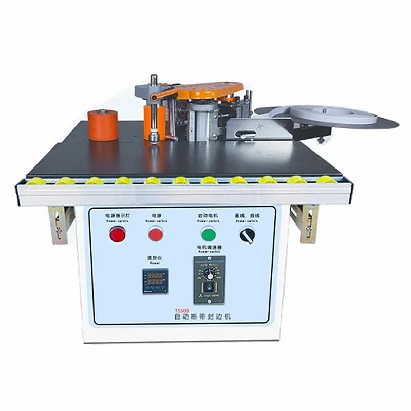 Desktop Woodworking Edge Banding Machine TS500 Double Side Gluing Edge Bander 1200W 220V 2-6m/min Tools With Tray Cut