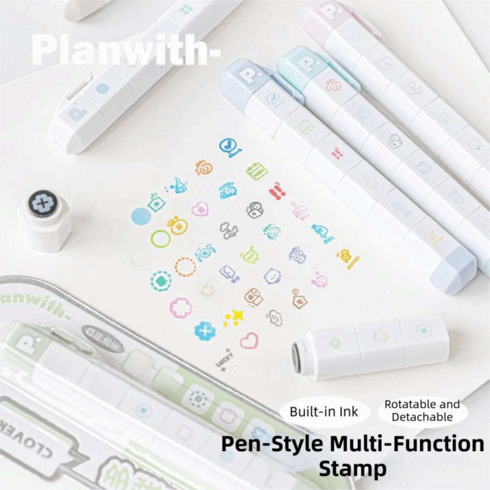 Cute Cartoon To Do List Journal Stamp Detachable Self-ink Seal Pen Portable 6 Patterns Diary Seal Kids Gift School Stationery