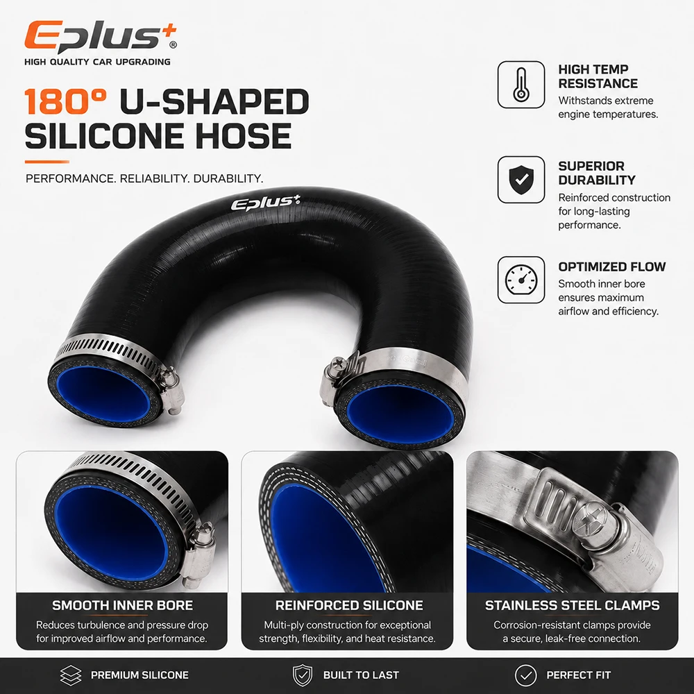 EPLUS Universal 180 Grad U-Form Silikonschlauch Schwarz 4-lagig Verstärkter Turbo-Ansaug-Ladeluftkühler-Kupplungsschlauch – Detail 5