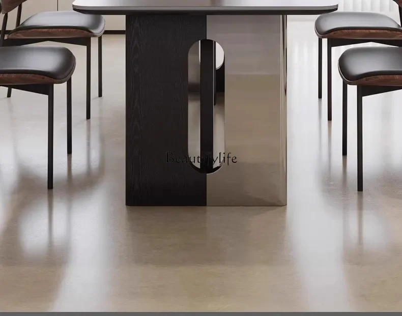 Italian minimalist rock slab dining table new dining table retro style stainless steel black