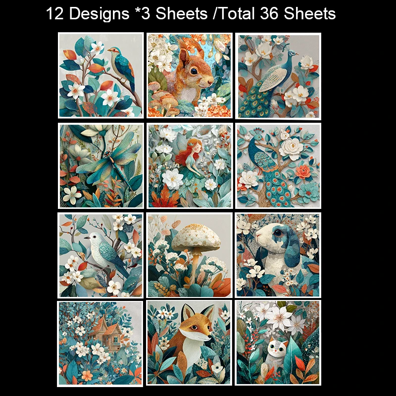 ชุดกระดาษสมุดภาพขนาด 6x6 นิ้ว (36 แผ่น): ลายงานฝีมือสำหรับงานสมุดภาพ, โอริกามิ, สมุดแพลนเนอร์ และงาน DIY การ์ด