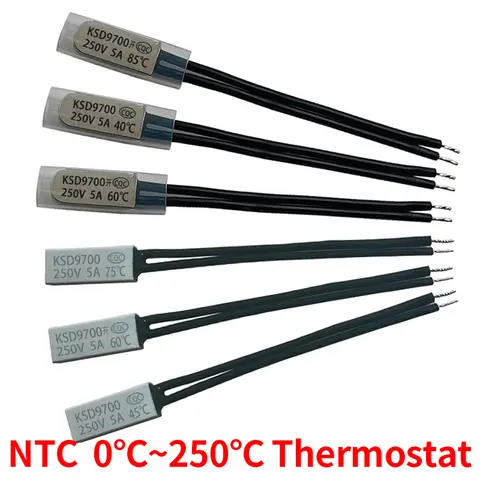 2/5/10PCS KSD9700 40C-150C 5A250V NC/NO Bimetal Disc Temperature Switch Thermal Protector 40C 60C 80C 100C 115C 125C 130C 150C
