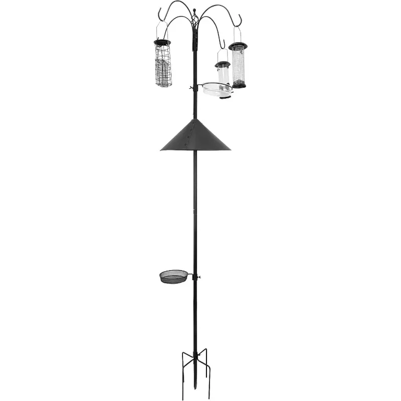 

Squirrel Proof Bird Feeder Wild Bird Station - Powder Coated 81 Inch Steel Pole Squirrel Baffle 4 Bird Feeders 1 Squirrel Peanut